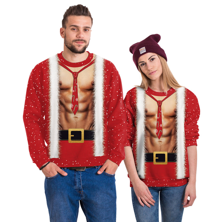 Men's Santa Claus Digital Printing Pullover Round Neck Couple Sweater