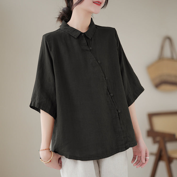 Women's Pure Color All-matching Casual Cotton Linen Shirt