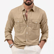 Men's Multi-pocket Solid Color Casual Long Sleeves Top