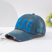 Fashionable Versatile Three-dimensional Embroidered Ripped Letter-printing Denim Baseball Cap