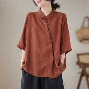 Women's Pure Color All-matching Casual Cotton Linen Shirt