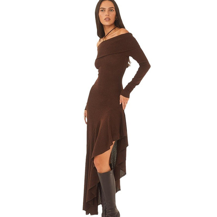 Long Sleeve Ruffled Long Dress Women's Clothing