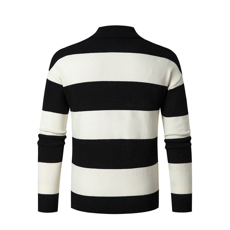 Contrast Color Striped Lapel Sweater Men's Loose