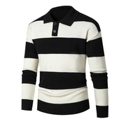 Contrast Color Striped Lapel Sweater Men's Loose