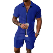 Men's European And American Zipper Short-sleeved Shorts Suit