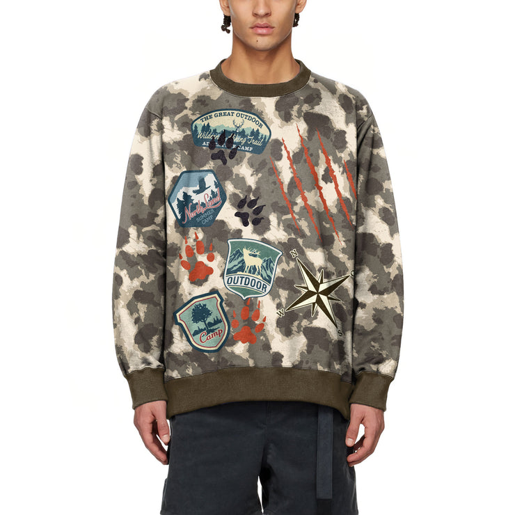 Men's Fashion Casual Camouflage Digital Printed Round Neck Sweater