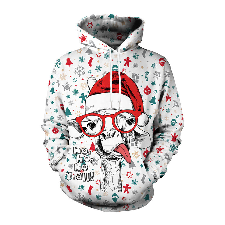 Men's Christmas Digital Printing Leisure Pullover Hooded Sweater