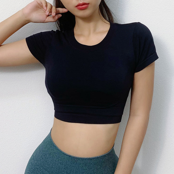 Yoga Clothes Short Sleeve Outdoor Navel Running Top Women