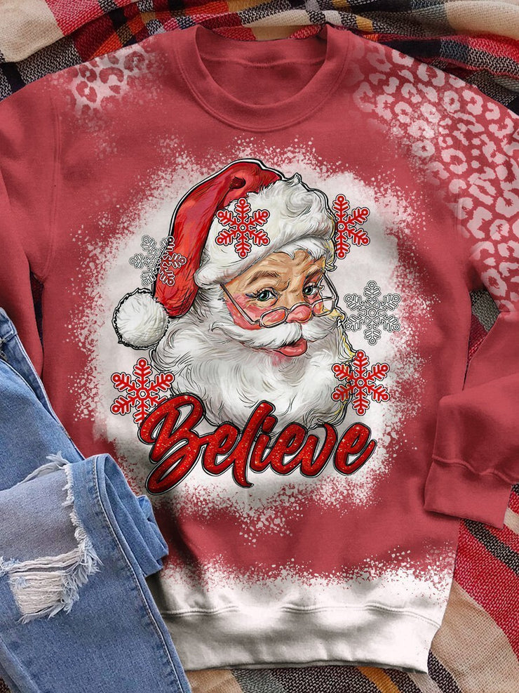 Christmas 3D Digital Printed Round Neck Brushed Loose Sweatshirt