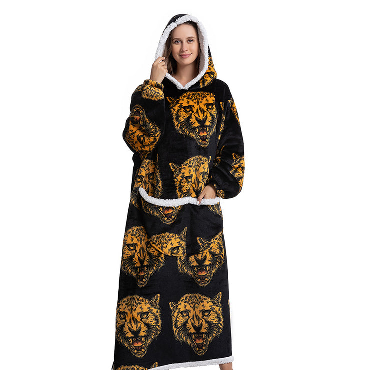 Animal Cartoon Extra Thick Lambswool Pajamas Hooded Lazy Blanket