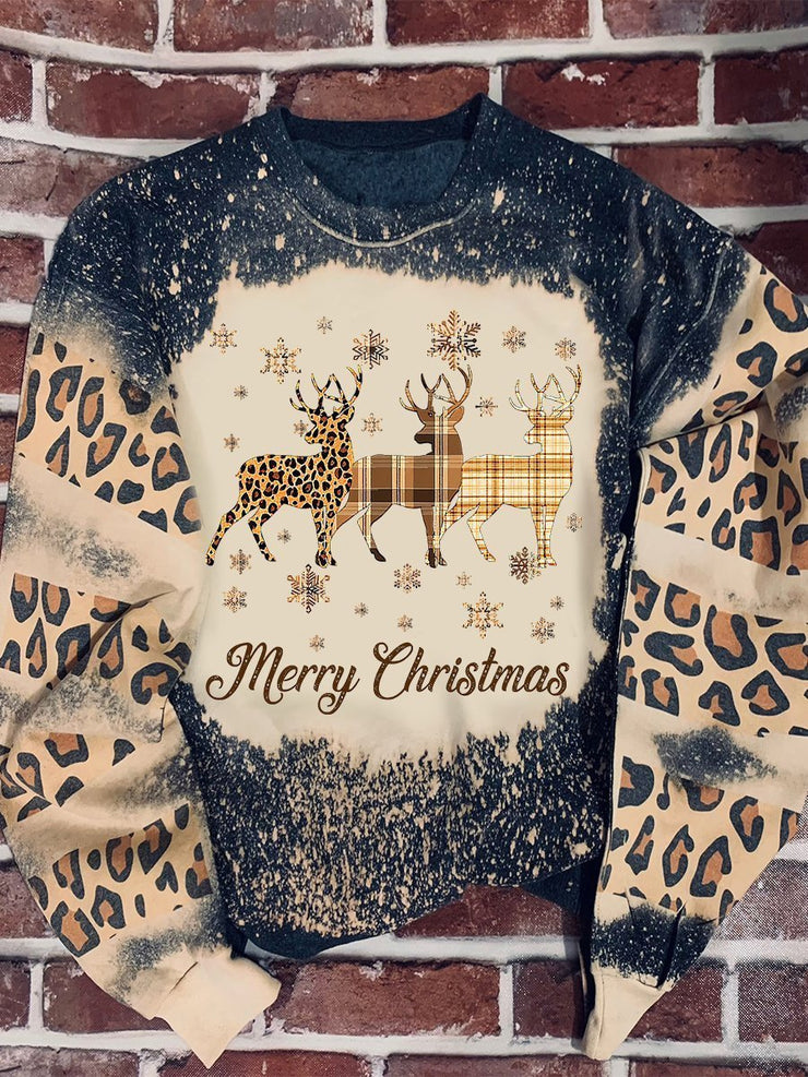 Christmas 3D Digital Printed Round Neck Brushed Loose Sweatshirt