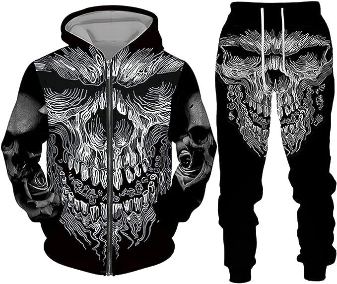 Fashion Casual 3D Digital Printing Zipper Hooded Sweater Set