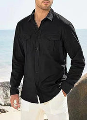 Men's Shirt Double Pocket Cotton Linen Long Sleeve