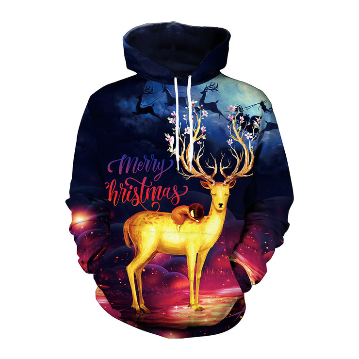 Men's Christmas Digital Printing Leisure Pullover Hooded Sweater