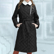 Lapel Cotton-padded Coat Mid-length Slim-fit Rhombus Plaid