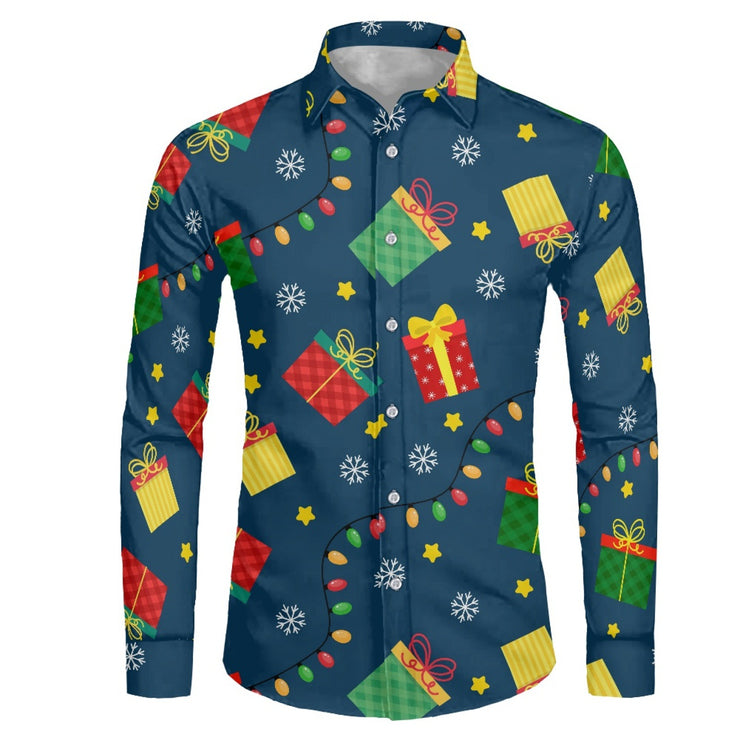 Men's Fashion Casual Christmas Element Printed Shirt Top