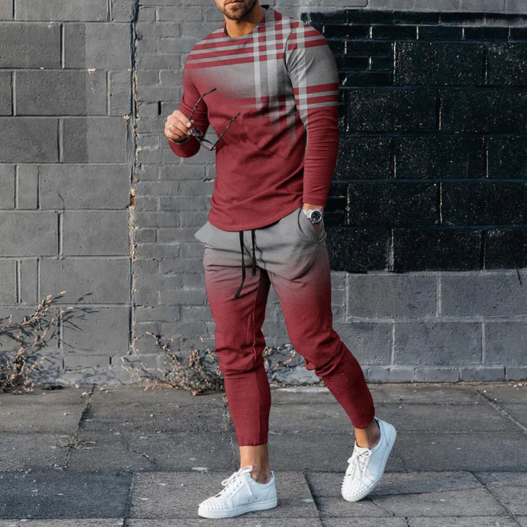 Men's Round Neck Striped Sweatshirt Suit