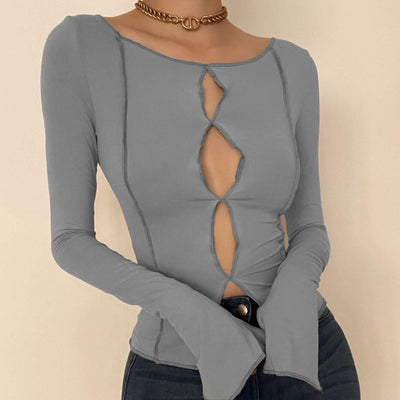 Cutout Long Sleeve Reversible T-Shirt