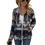 Women's Zip Up Sweatshirt Jacket Hoodie With Pocket Geometric Print Loose Running Sports Sweatshirt