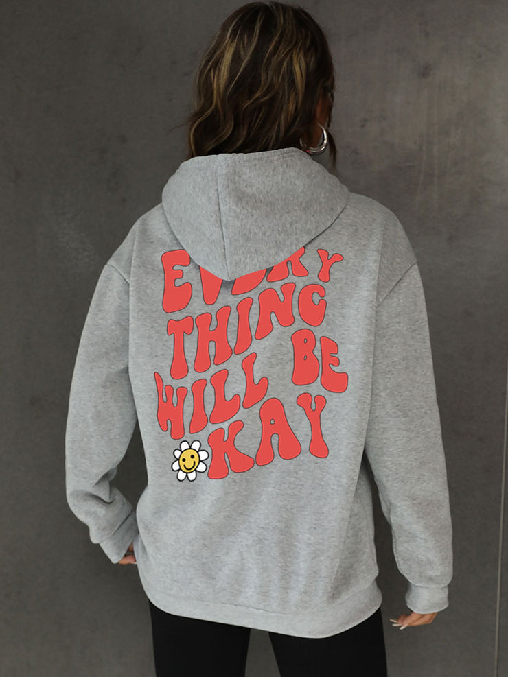 Women's Velvet Back Plain Letters Printed Hoodie