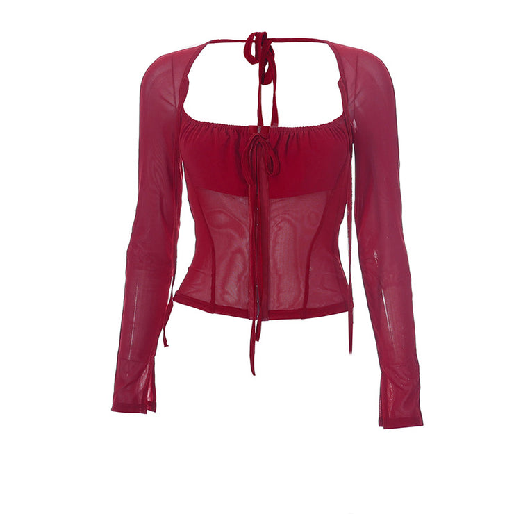 Slimming Micro Sheer Mesh Sexy Strappy Cropped Women's Top