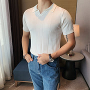 Men's V-neck Knitted Ice Silk Short Sleeve T-shirt