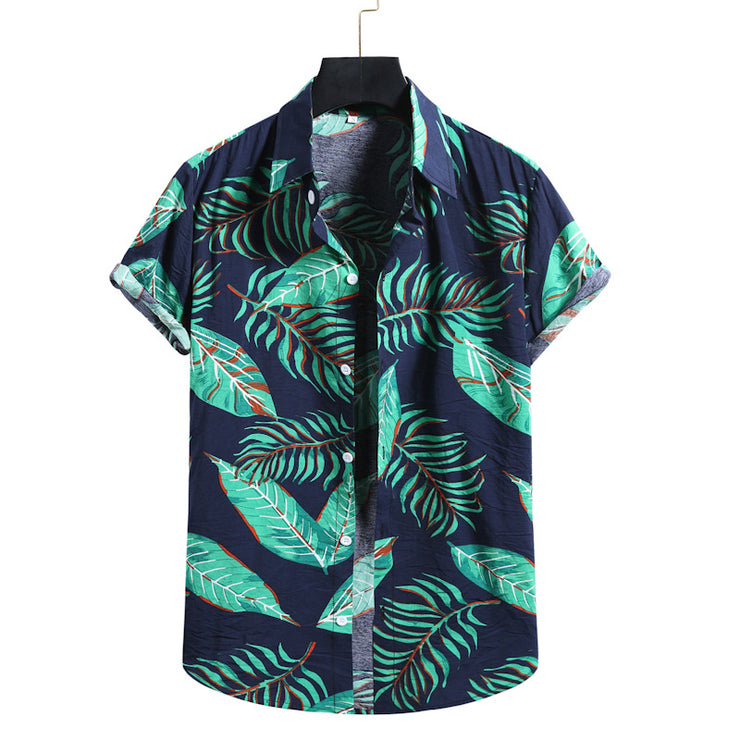 Spring And Summer New Men's Short-sleeved Floral Shirt Hawaiian Shirt