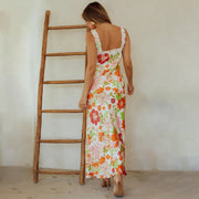 New Print Halter Dress Europe And The United States Wind Sexy Spicy Girl Backless V-neck Long Dress