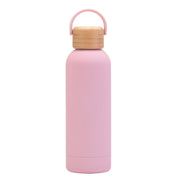 500ml Small Mouth Vacuum Cup Portable Handle Bamboo Wood Cover Water Cup Water Bottle