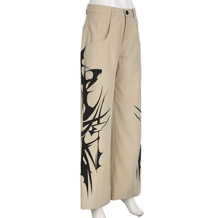 Street Print Color Contrast Loose Low Waist Casual Woven Pants