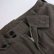 Low-Rise Multi-Pocket Pressed Loose Cargo Pants