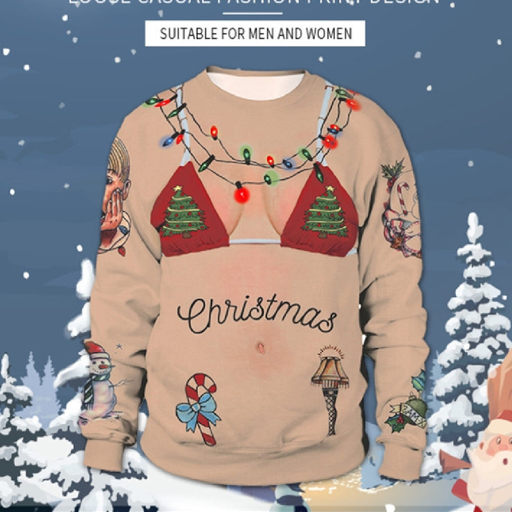 Christmas Digital Printing Alpaca Round-neck Pullover