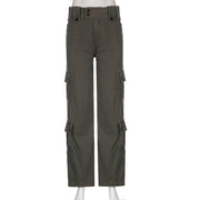 Low-Rise Multi-Pocket Pressed Loose Cargo Pants