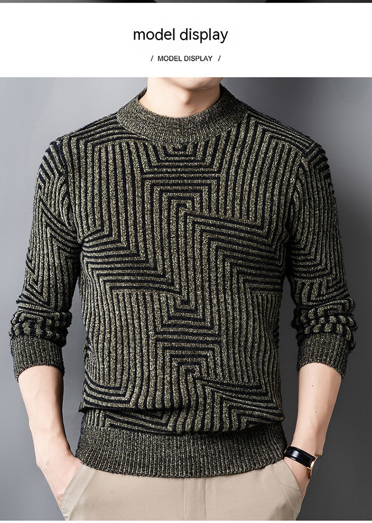 Men's Knitted Thickened Half-high Collar Chenille Warm Sweater