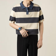 Lightly Mature Knitted Polo Shirt Casual Striped Short Sleeve