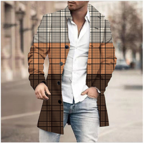 Men's Woolen Stand Collar Mid-length Casual Coat