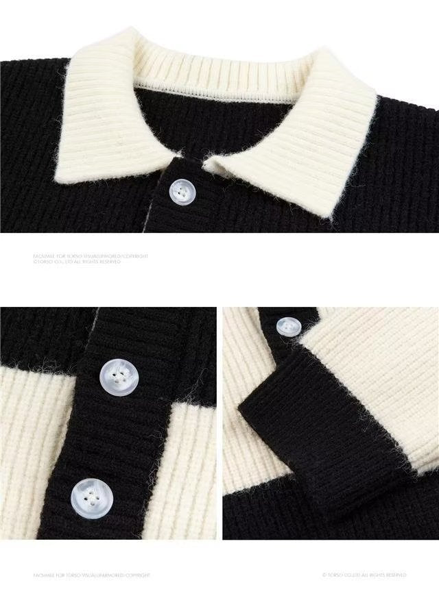 Loose Black And White Striped Sweater For Men