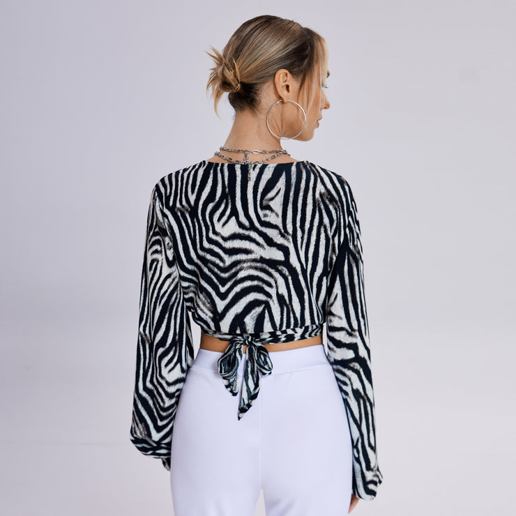 The New Zebra Striped Knot V -neck Top