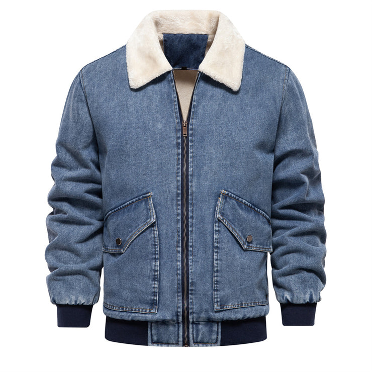 Men's Plush Denim Jacket In European Size