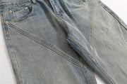 Men's Patchwork Washed Denim Straight Jeans