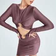 Sexy Cut Out Round Neck Long Sleeve Mini Dress