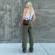 Casual Straight Solid Color Pocket Panel Cargo Trousers