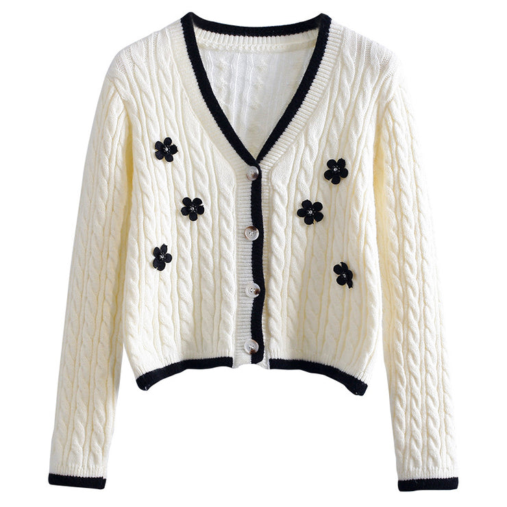 Women's Fashion Casual Three-dimensional Flower Sweater Jacket