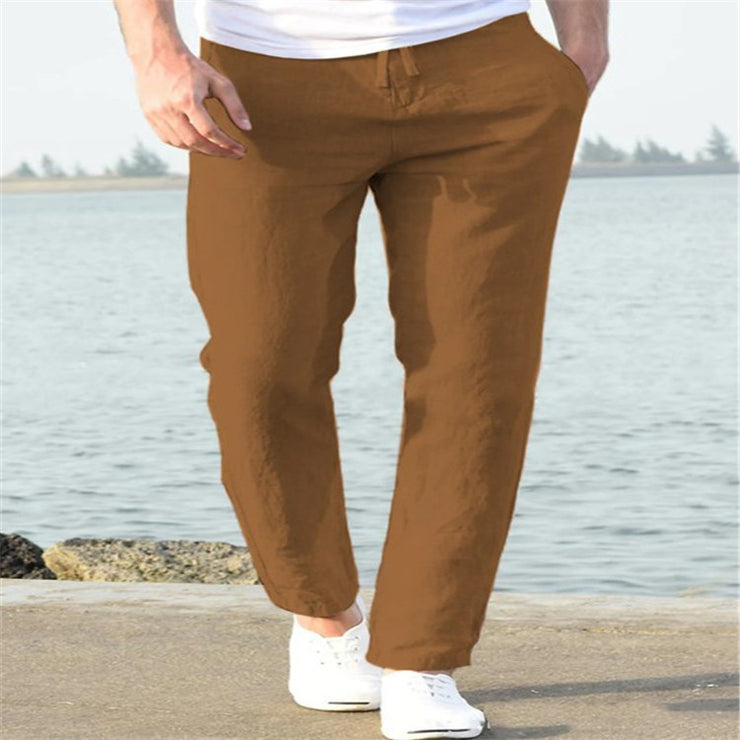 Men's Linen Summer Casual Pants Drawstring Trousers