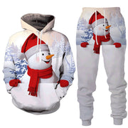 Christmas 3D Snowman Printed Hood Pullover Set