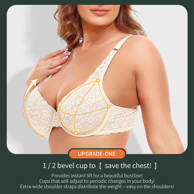 Women's Underwired Lace Jacquard Ultrabook Underwear Plus Size Bra