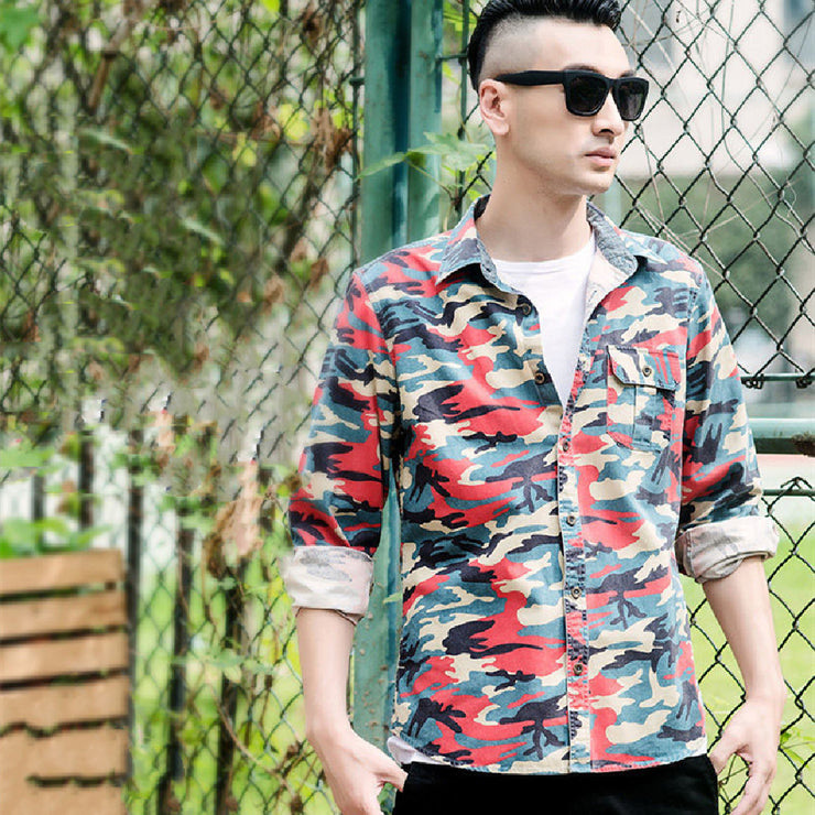 Men's Cotton Camouflage Long-sleeved Shirt