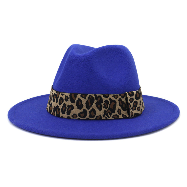 British Style Wool Leopard Print Wide-brimmed Hat