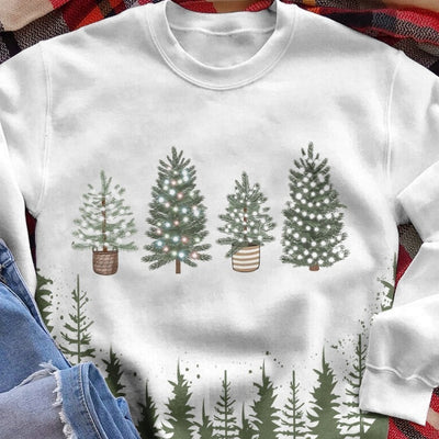 Christmas 3D Digital Printed Round Neck Brushed Loose Sweatshirt