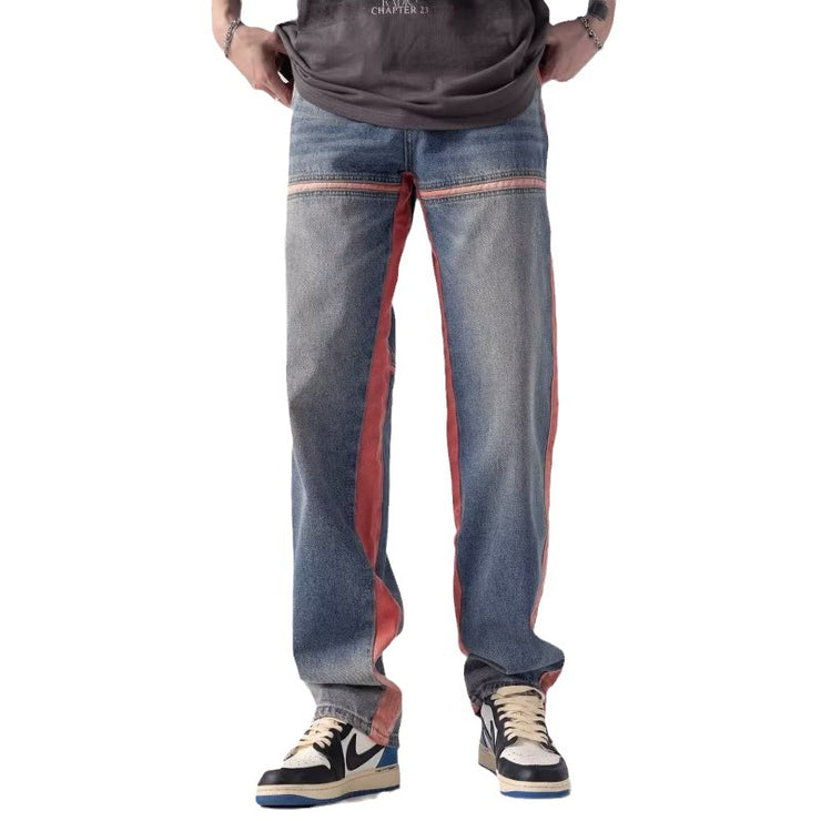 Men's Trendy Jeans Stitching Vertical Stripes